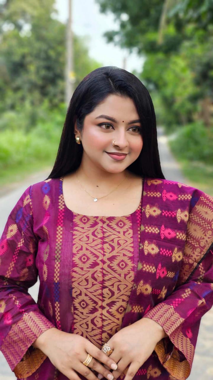 New Handmade Jamdani Work Cotton Drass-Magenta