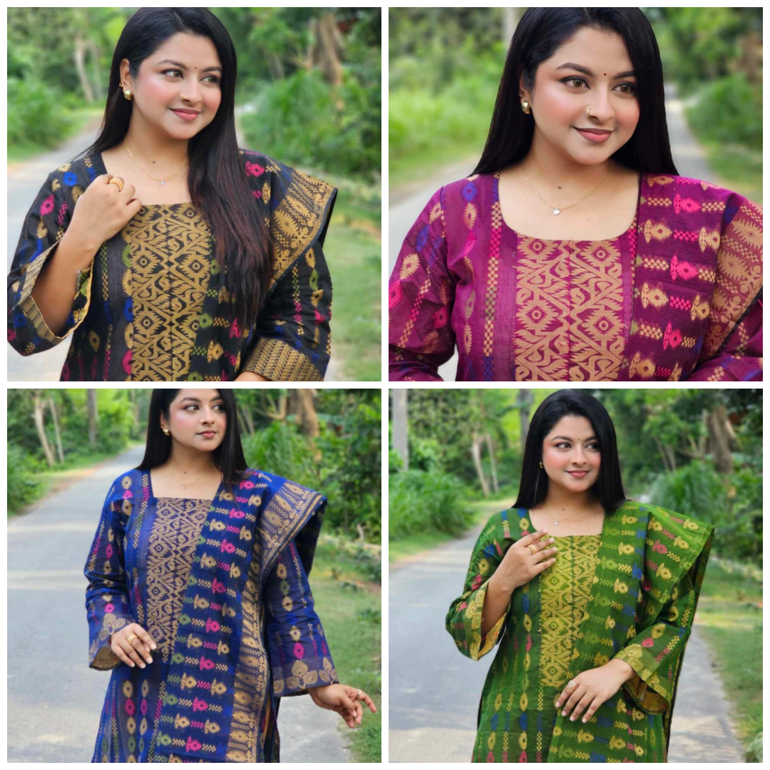 New Handmade Jamdani Work Cotton Drass-4 Color Combo